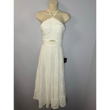 Lulus Effortless Sweetness White Ruched Lace-Up Tiered Midi Dress