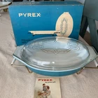 Vintage PYREX Princess Turquoise Oval Casserole 1.5qt With Lid & Cradle New!