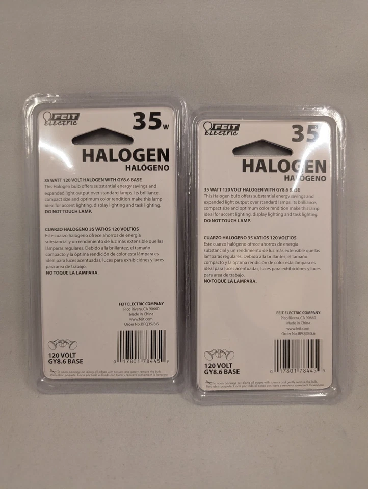 (2) Feit 35 Watt Lightning Data Clear Bulb Dimmable BPQ35 GY8.6 Base 120V - Image 2 of 3