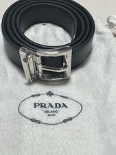 PRADA Black Dress Belt with Silver Buckle Designer Solid