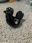 Fenton Lenox “Midnight The Rooster-Black-Hand-painted Colorful Flowers-Signed
