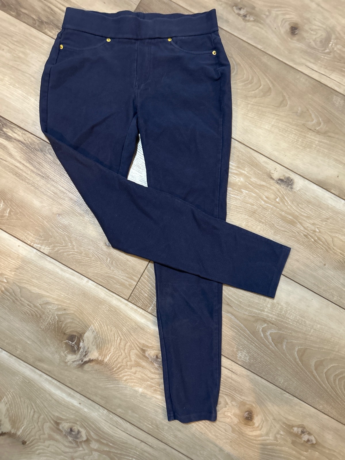Michael Kors Navy Pull-On Stretch Pants SIZE SMALL  Gold Hardware Slim Leg Ankle