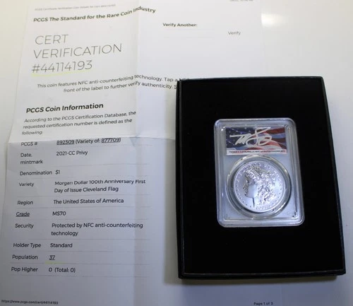 2021-CC Privy 100th Anniversary Morgan Silver Dollar $1 PCGS MS70 Cleveland SIGN