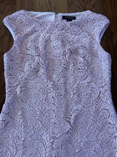 Lauren Ralph Lauren Evening Sheath Cocktail Pink Sz 8 Dress Lace Easter Cottage - Picture 3 of 13