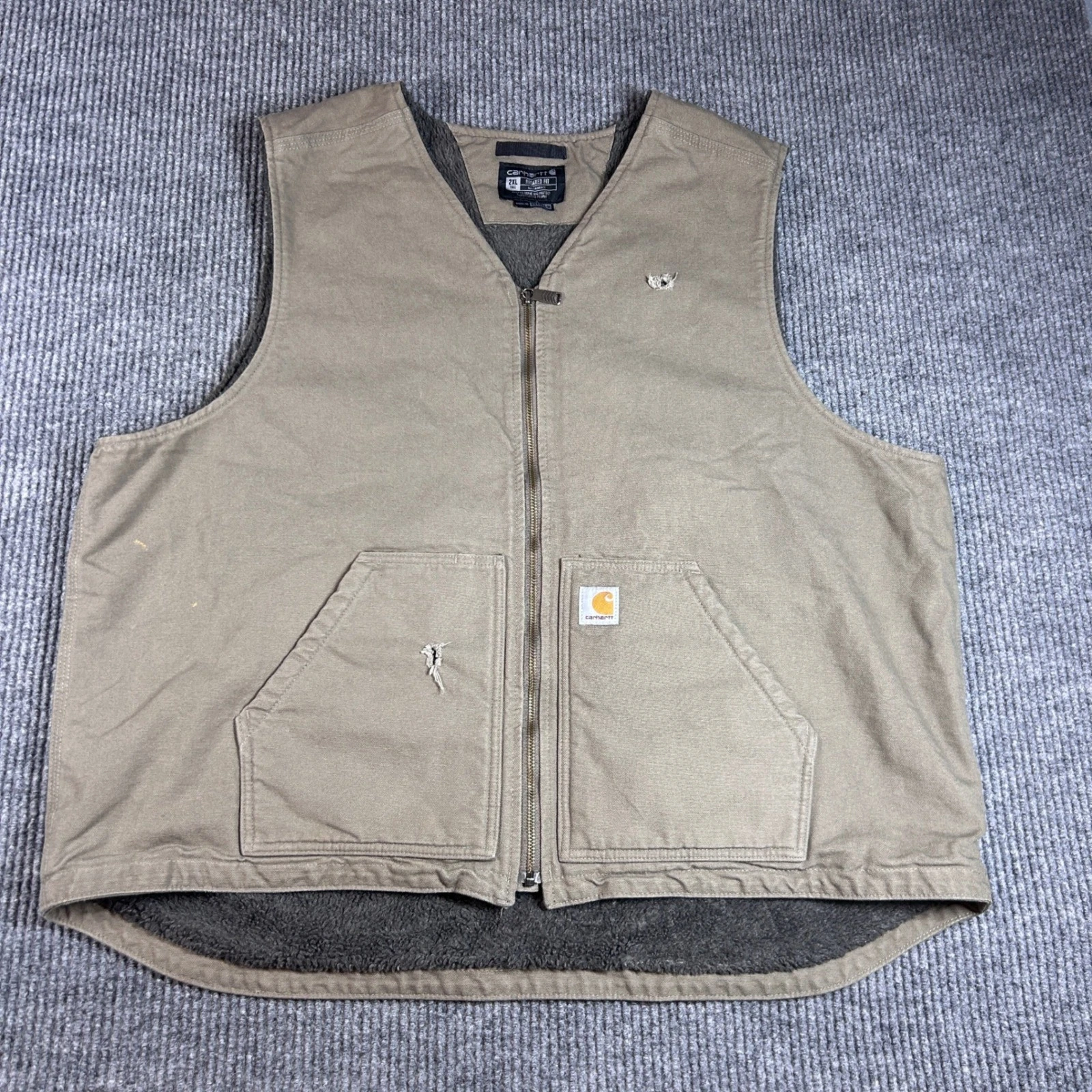 Carhartt Vest Men's 2XLT Relaxed Fit Sherpa Lined Mock Neck Brown OV4394-M