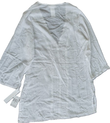 NWT LA BLANCA VNeck Tunic Swim Cover Up White M Crochet Lace Cotton Gauze - Picture 2 of 9