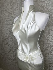Anny Lee Vintage y2k Ivory Satin Halter Neck Bridal Dress Size XS
