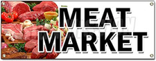 Meat Market Banner Sign Butcher Gourmet USDA Prime Pork Chicken Corn