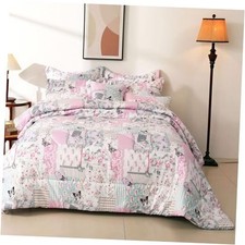 Floral Comforter with 1 Pillow Sham-Twin Size,Patchwork Twin68"x88" Pink white