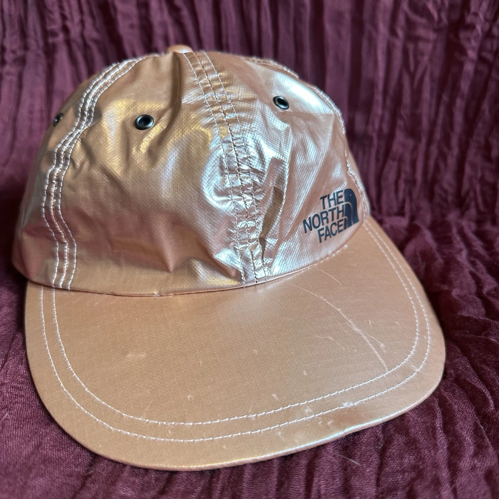 Casquette 6 panneaux métallisée Supreme x The North Face or rose