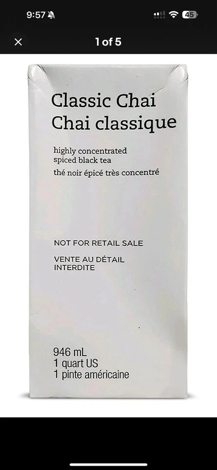 STARBUCKS TEAVANA CLASSIC Chai Tea Concentrate - Serve Hot or Iced - 32 FL OZ 4-26