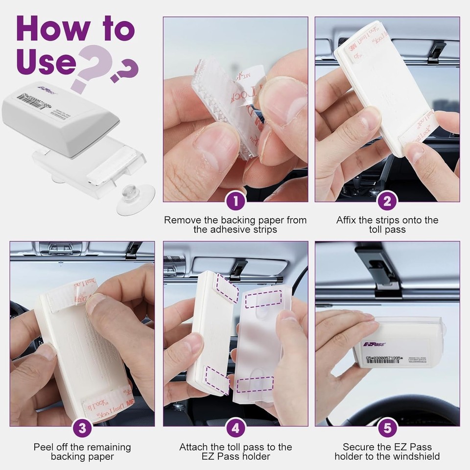 Soporte Adhesivo Para Peajes EZ Pass, Fastrak, IPass - Para Parabrisas, Resistente Al Calor Y UV, Fácil De Poner Y Quitar