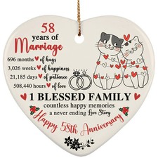 Happy 58th Anniversary Heart Ornament Cute Cats 58 Year Marriage Christmas Gift