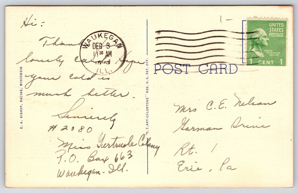 Waukegan IllinoisEntrance To Grand Avenue ParkFlower Beds1937 Linen