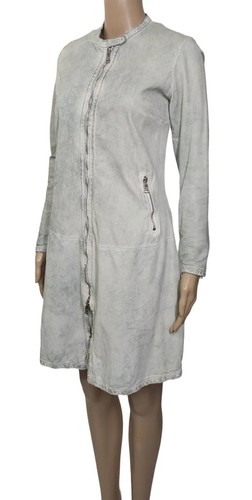 GIORGIO BRATO Light Blue Distressed Leather Mid Length Coat Sz 40 / 4 - Picture 3 of 11