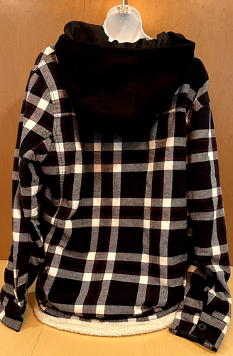American Rag Mens XXL Button Down Flannel Fleece Hood Jacket Plaid Black White - Picture 3 of 11