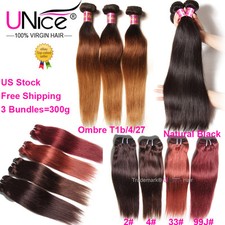 UNice Hair 3 Bundles/300g Virgin Brazilian Straight Human Hair Extensions Weaves