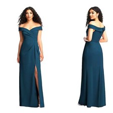 After Six Cuffed Off-the-Shoulder Pleated Faux Wrap Maxi Dress Atlantic Blue 4