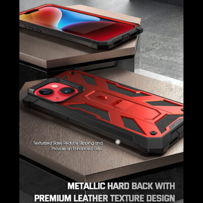 For iPhone 14 Plus 6.7 inch Case Rugged Shockproof Protective Cover Metallic Red