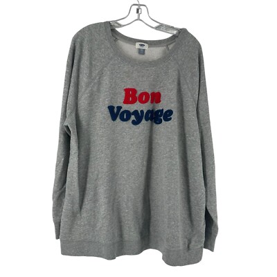 Old Navy Sweatshirt Bon Voyage Size XXL Gray Travel Top Cozy Lounge Cruise Vacay