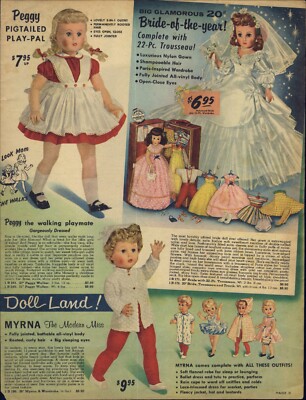 1961 PAPER AD COLOR Peggy Pigtailed Walking Doll Myrna Bride Marybel Get-Well 