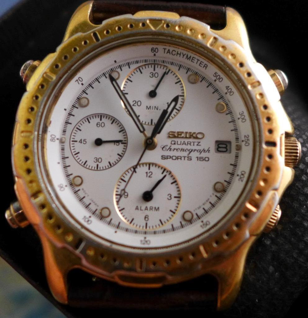 Classic 41mm Gold Plate Seiko Chronograph 7T32 F020 Quartz Mens