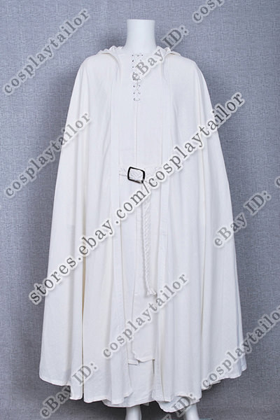 Seaehey Gandalf cosplay kostuum, witte cape met capuchon, tovenaarsrobe, lange tuniek en riem, set Gandalf wit kostuum, middeleeuwse monnikcape, voor Halloween Seaehey Gandalf cosplay kostuum, witte cape met capuchon, tovenaarsrobe, lange tuniek en riem, set Gandalf wit kostuum, middeleeuwse monnikcape, voor Halloween