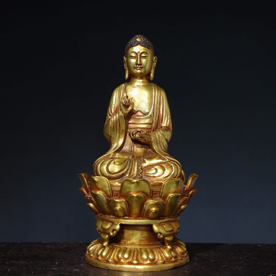 9.1 Inch Antique Tibetan Buddhism Gilt Bronze Tathagata Buddha Statue