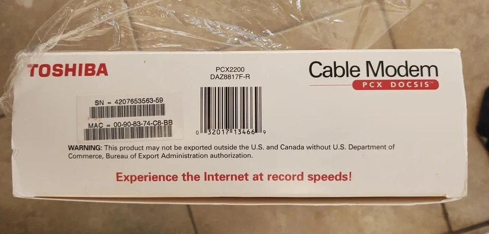 TOSHIBA CABLE MODEM PCX DOCSIS Model: PCX2200 USB/Ethernet PC Or Mac In Orig Box - Image 4 of 4