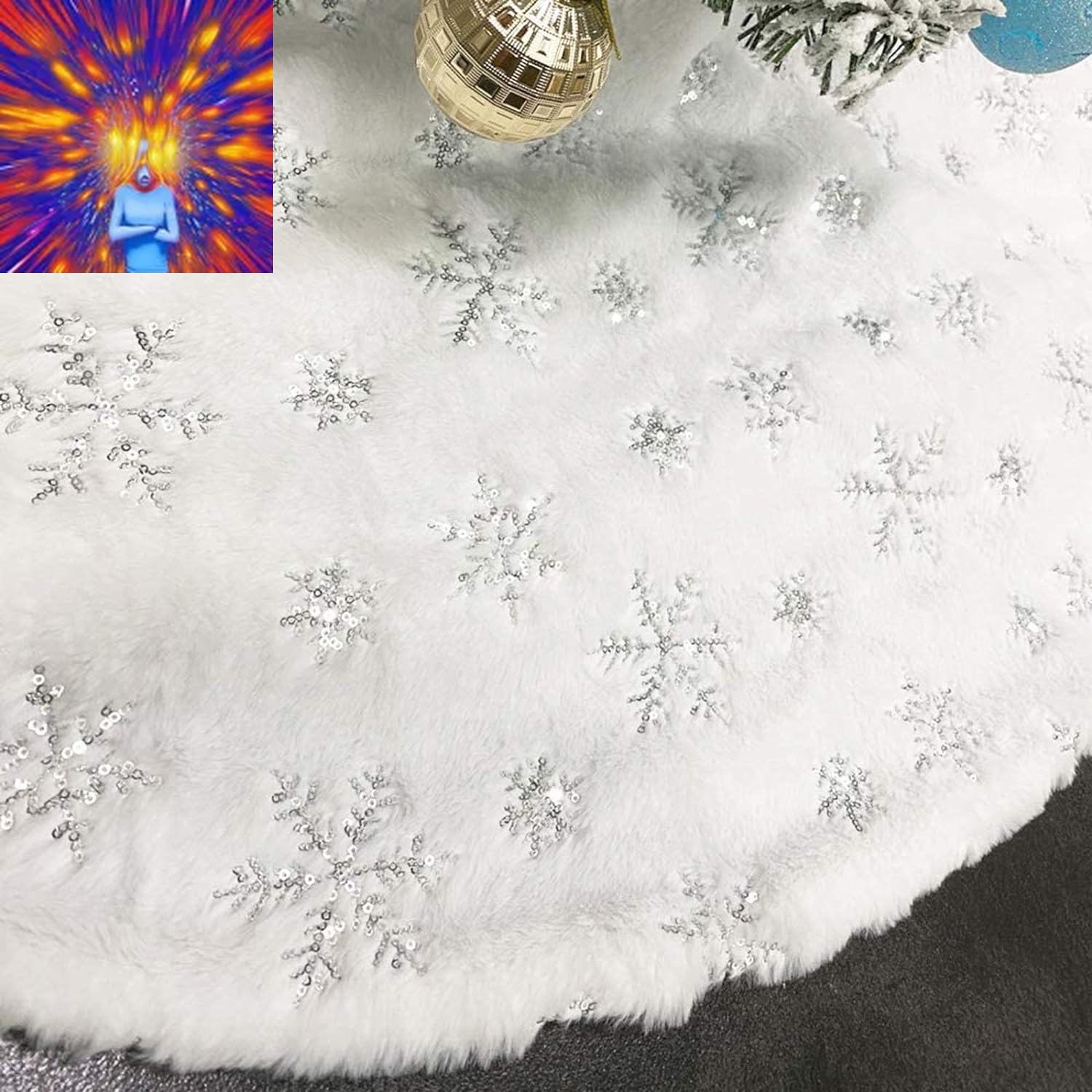 48 Inch Large Christmas Tree Skirt White Tree Skirt Xmas Faux Fur Tree Skirts Ch
