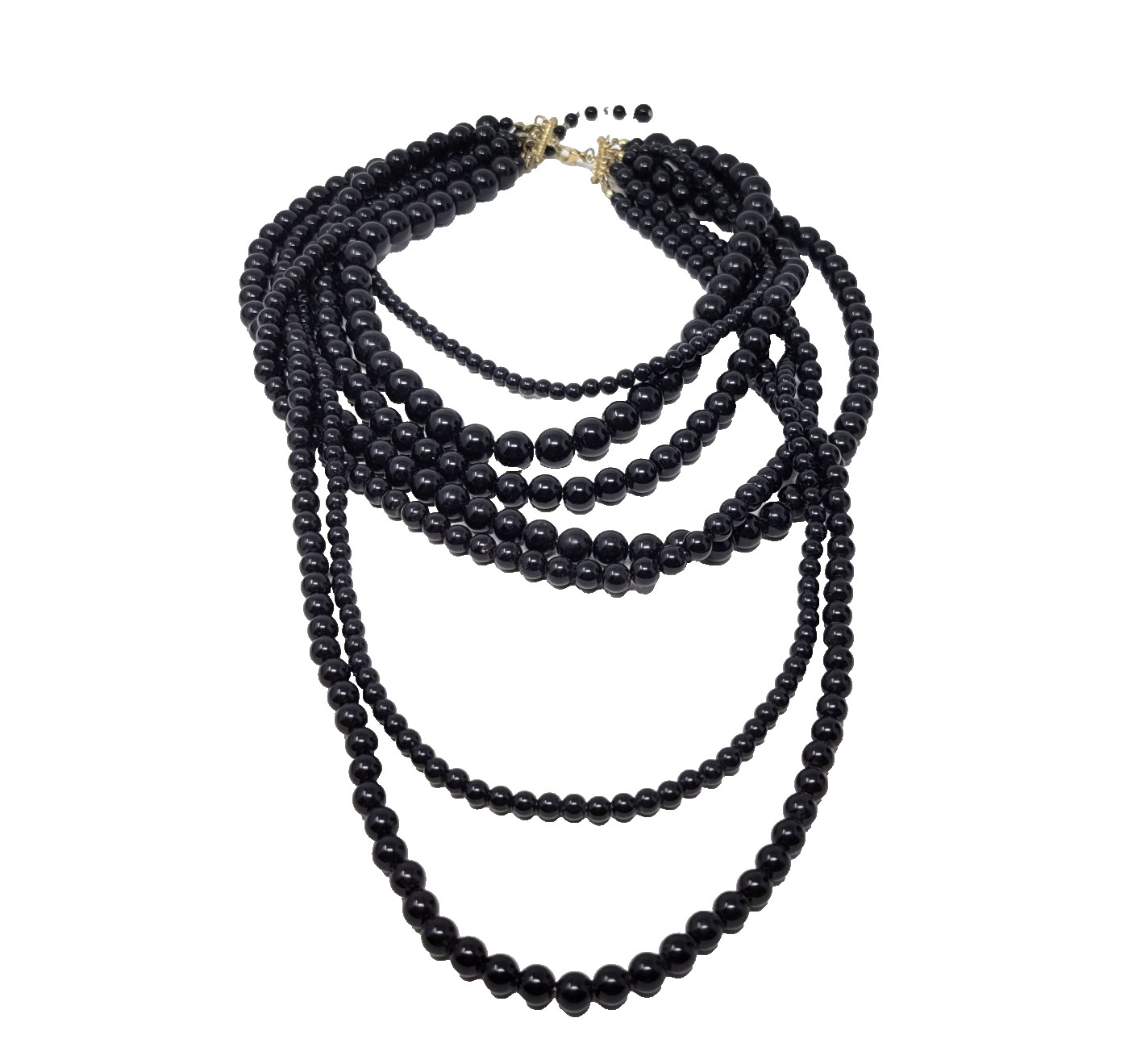 Statement Multi Layer Black Beaded Necklace 6 Str… - image 6