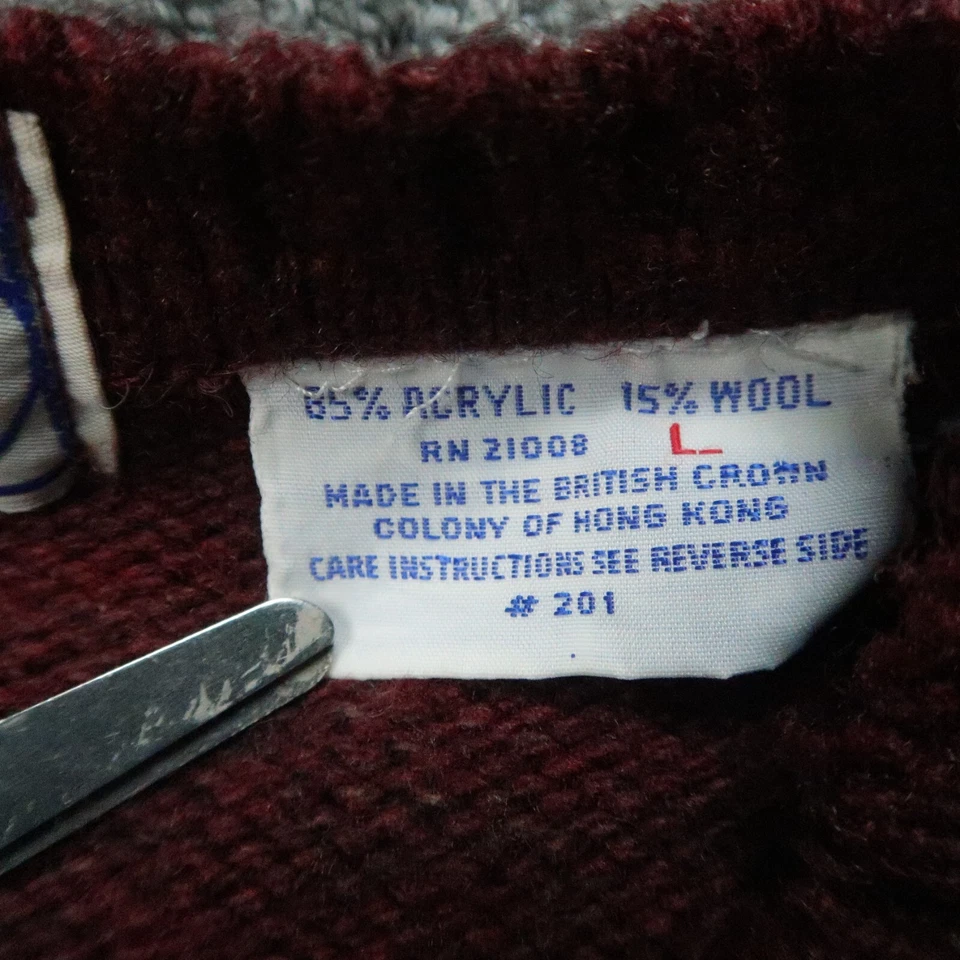 Suéter De Colección Izod Lacoste Para Hombres Grande Rojo Granate Argyle Manga Larga Mezcla de Lana Foto 4 de 4