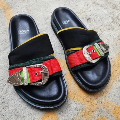 TOGA PULLA SS19 Black Leather Buckle Strap Sandals Sz 8 Italy