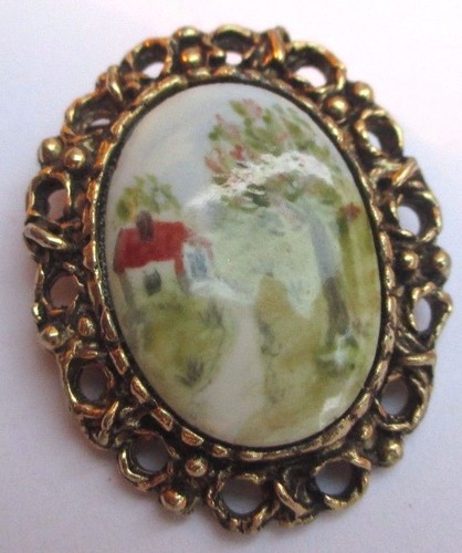Broche Ronde Vintage Or Camée Profil Féminin Perle Nacrée - Bijou Femme - Réf 3115