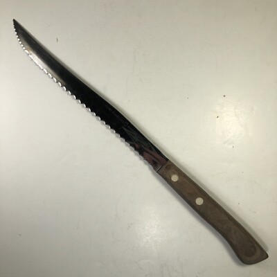 Flint Steak Slicer Knife Waverly Edge 8  Serrated Stainless Vintage USA Cutlery