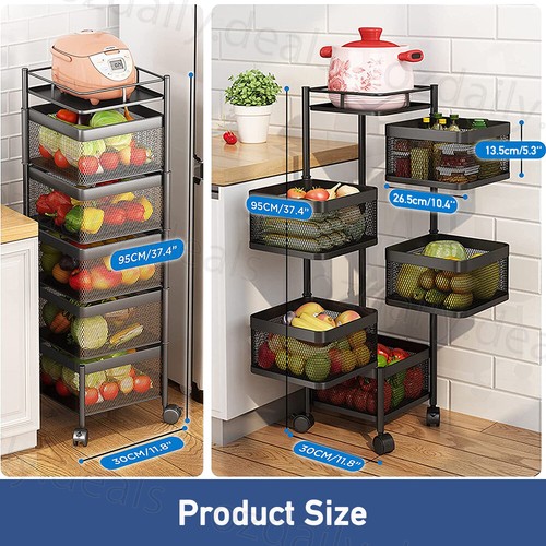 5 Tier Cart Vegetable Storage Kitchen Trolley Organiser Holder Rotating Rack OZ - Picture 2 of 13