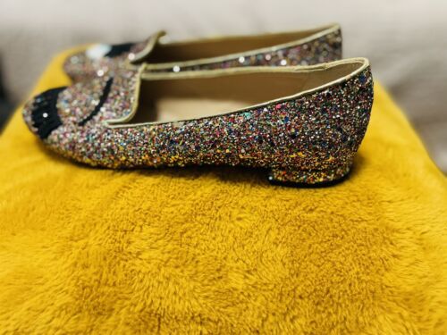 Chiara Ferragni Flirting Italian Leather Flats Size 8 /39 Glittery Winking Eye - Picture 10 of 18