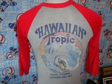 Vintage 80's Hawaiian Tropic Tanning Lotion Surfing Raglan Sleeve T Shirt S