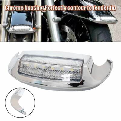 Chrome Front LED Fender Tip Light Clear Lens For Harley Touring Tri Glide 14-24