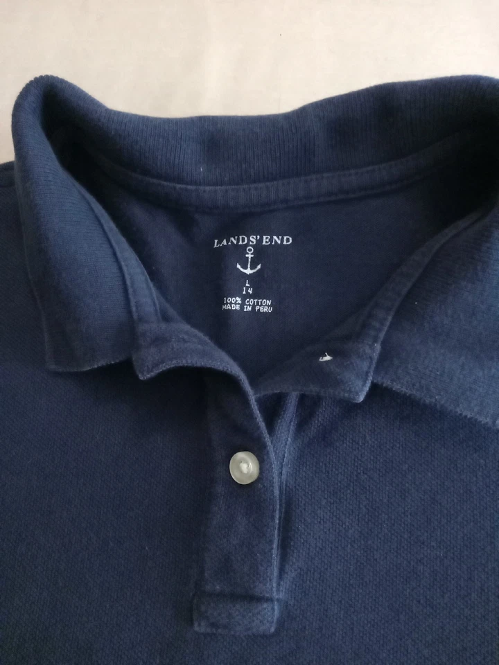 Uniforme de niño Land's End azul marino manga corta polo talla 14 usado en excelente estado Foto 2 de 4