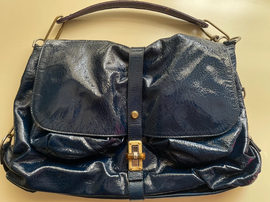 Lanvin — Lanvin Blue Patent Leather Boho Bag