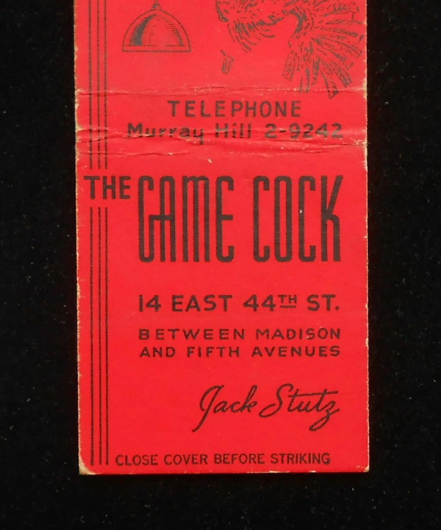 1940s The Game Cock Jack Stutz 14 East 44th St. bet. Madison & 5th NYC NY  MB | eBay