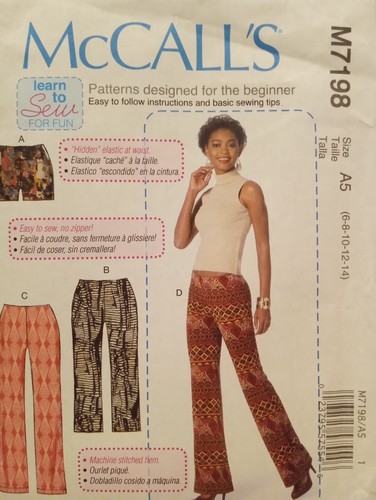 Stretch Knit Pants Shorts Sewing Pattern McCall's M7198 Pull on Pants sz 6-14