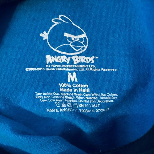 ANGRY BIRDS Boys Size M Blue & Black Raglan Hoodie T Shirt - Picture 5 of 5