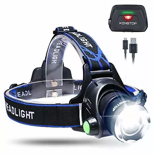 Kingtop Waterproof USB Rechargeable LED Zoomable Head Light Torch Lamp with