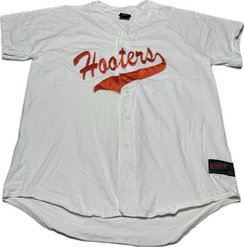 Hooters Vintage 90er Grafik Baseball Trikot Knopfleiste Shirt creme Erwachsene 2XL
