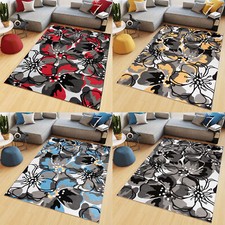 Teppich Modern Floral Blumenmuster Design Wohnzimmer Schlafzimmer Grau Blau NEU