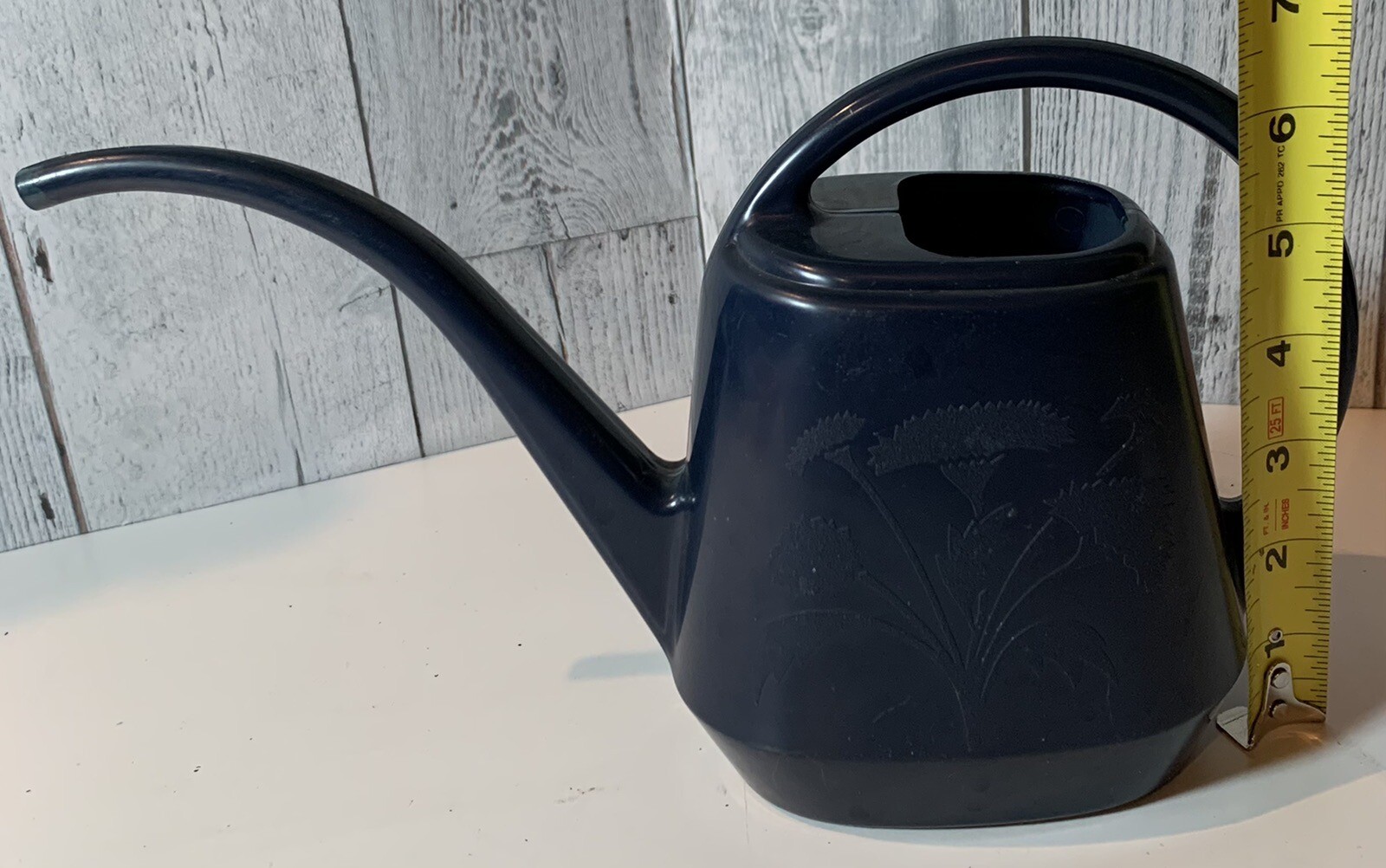 Vintage Dark Blue Plastic Garden Scene Watering Can AW15 Raised
