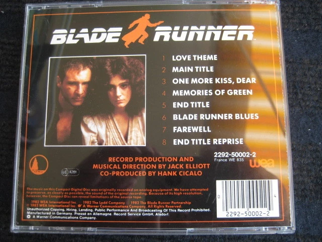 CD  Original Sound Track  BLADE RUNNER  WEA 2292-50002-2  First Print  OST - Bild 3 von 4