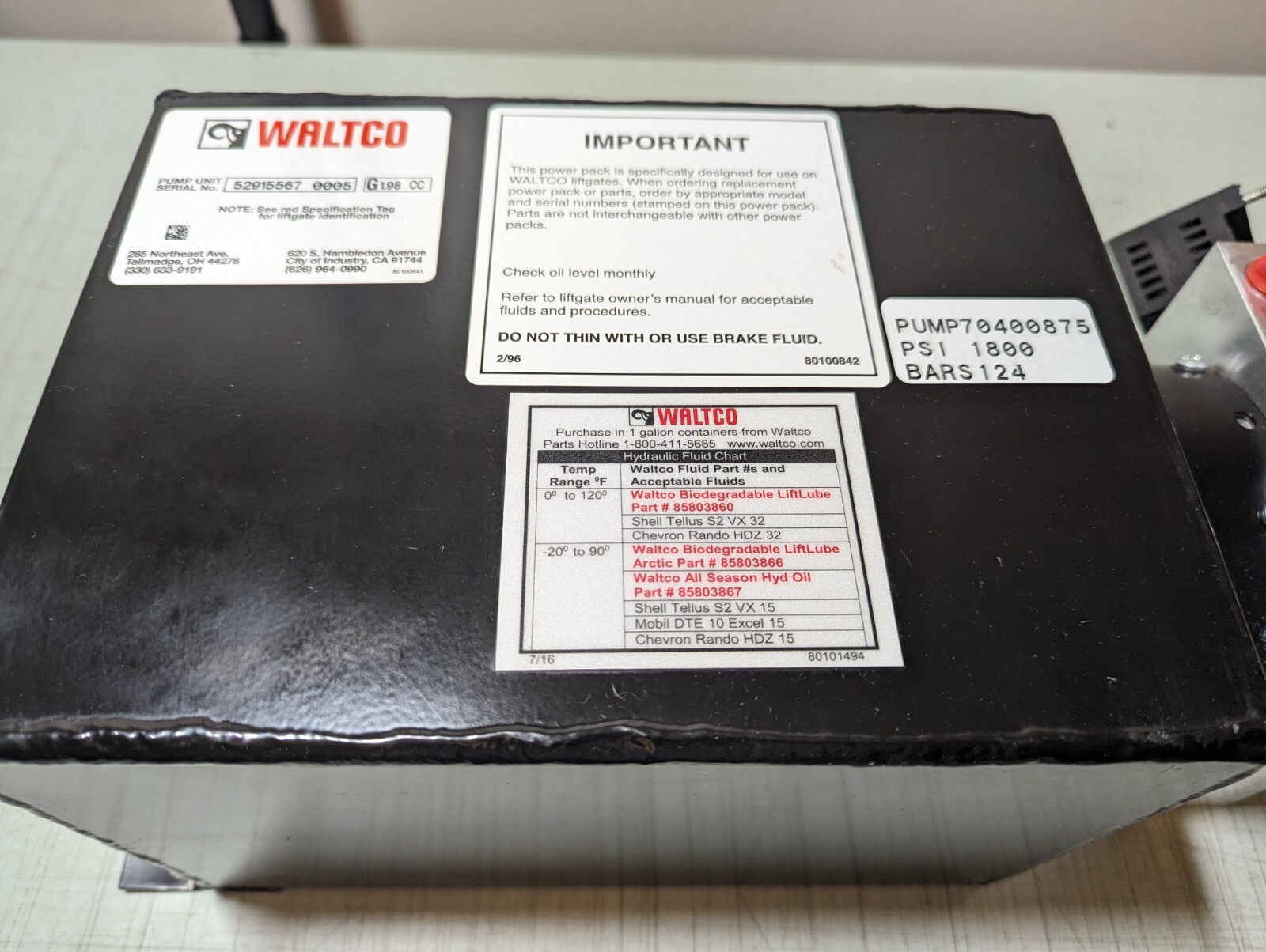 Genuine Waltco 1800psi Liftgate Hydraulic Pump & Motor 70400875 NEW eBay